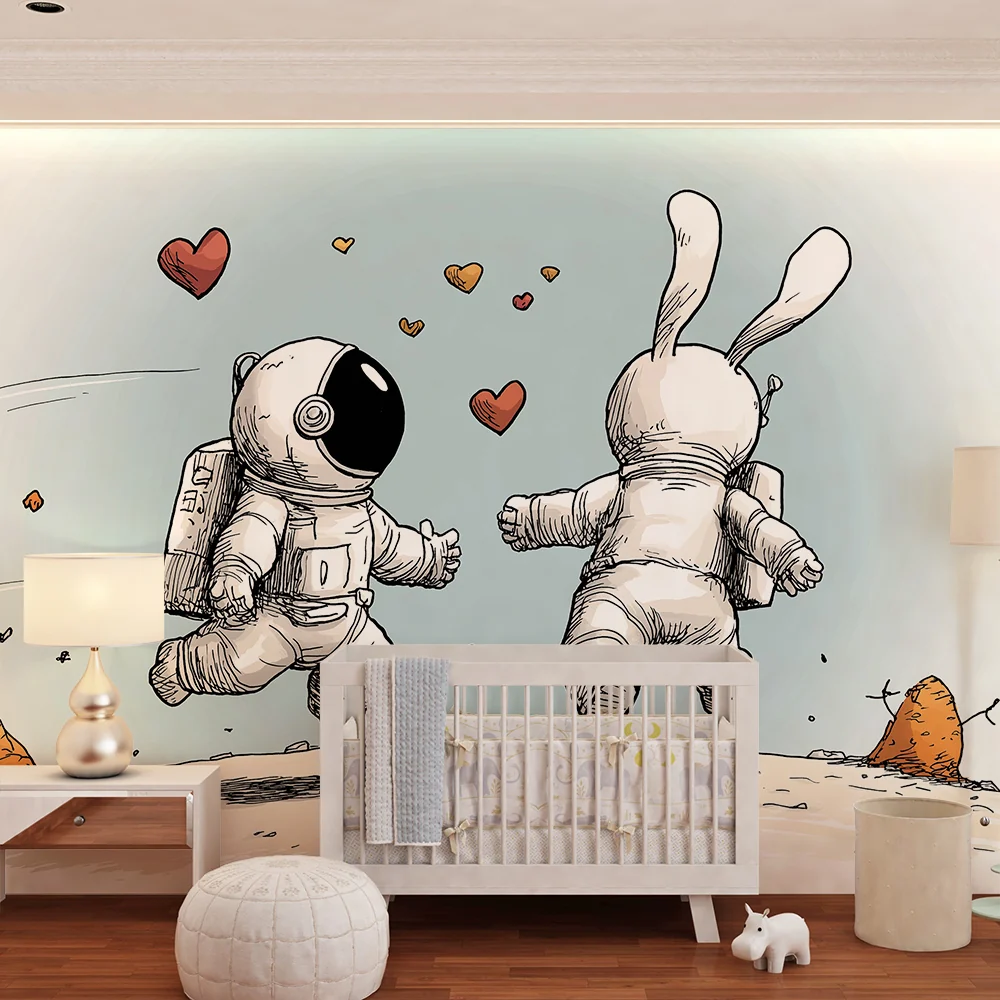 Tapety dla dzieci | Astronauci i zakochany królik na księżycu