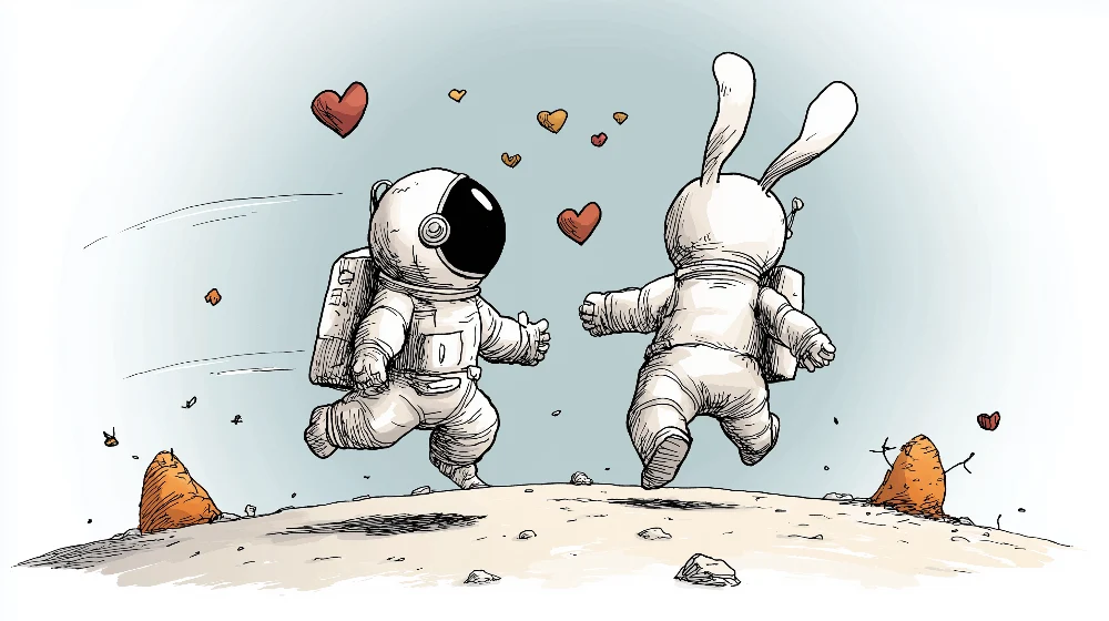 Tapety dla dzieci | Astronauci i zakochany królik na księżycu