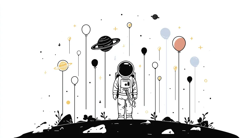 Tapety dla dzieci | Astronauta i kolorowe planety w kosmosie