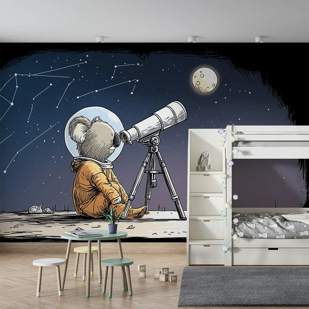 Tapety dla dzieci | Astronauta-koala obserwująca gwiazdy przez teleskop