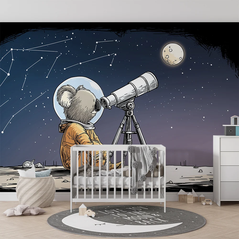 Tapety dla dzieci | Astronauta-koala obserwująca gwiazdy przez teleskop