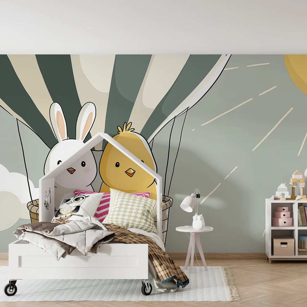Tapety dla dzieci | Balon z królikiem i kurczakiem