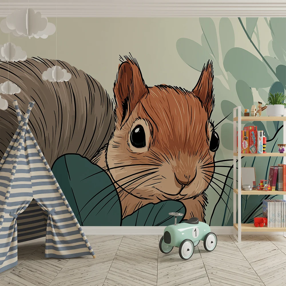 Tapety dla dzieci | Ciekawy wiewiór wśród liści