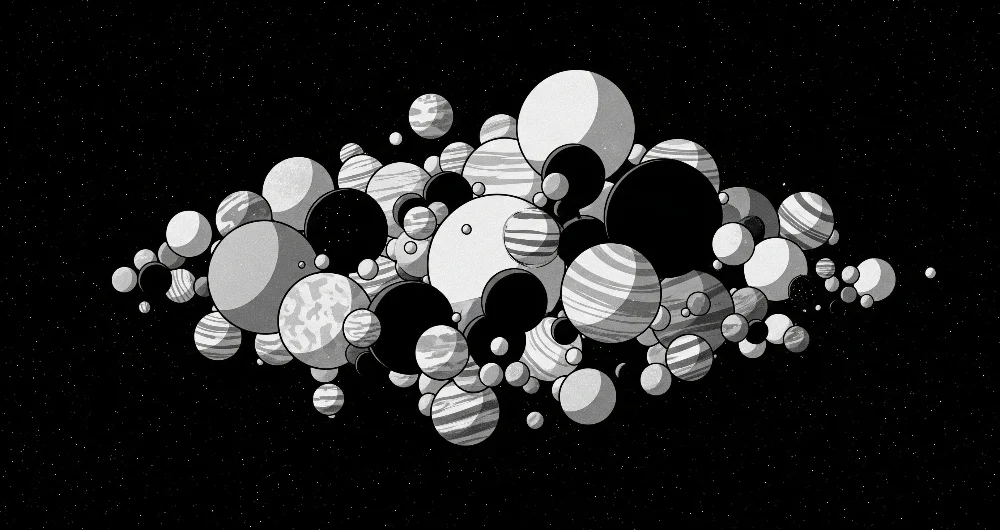 Tapety dla dzieci | Czarno-biały kosmiczny motyw z stylizowanymi planetami