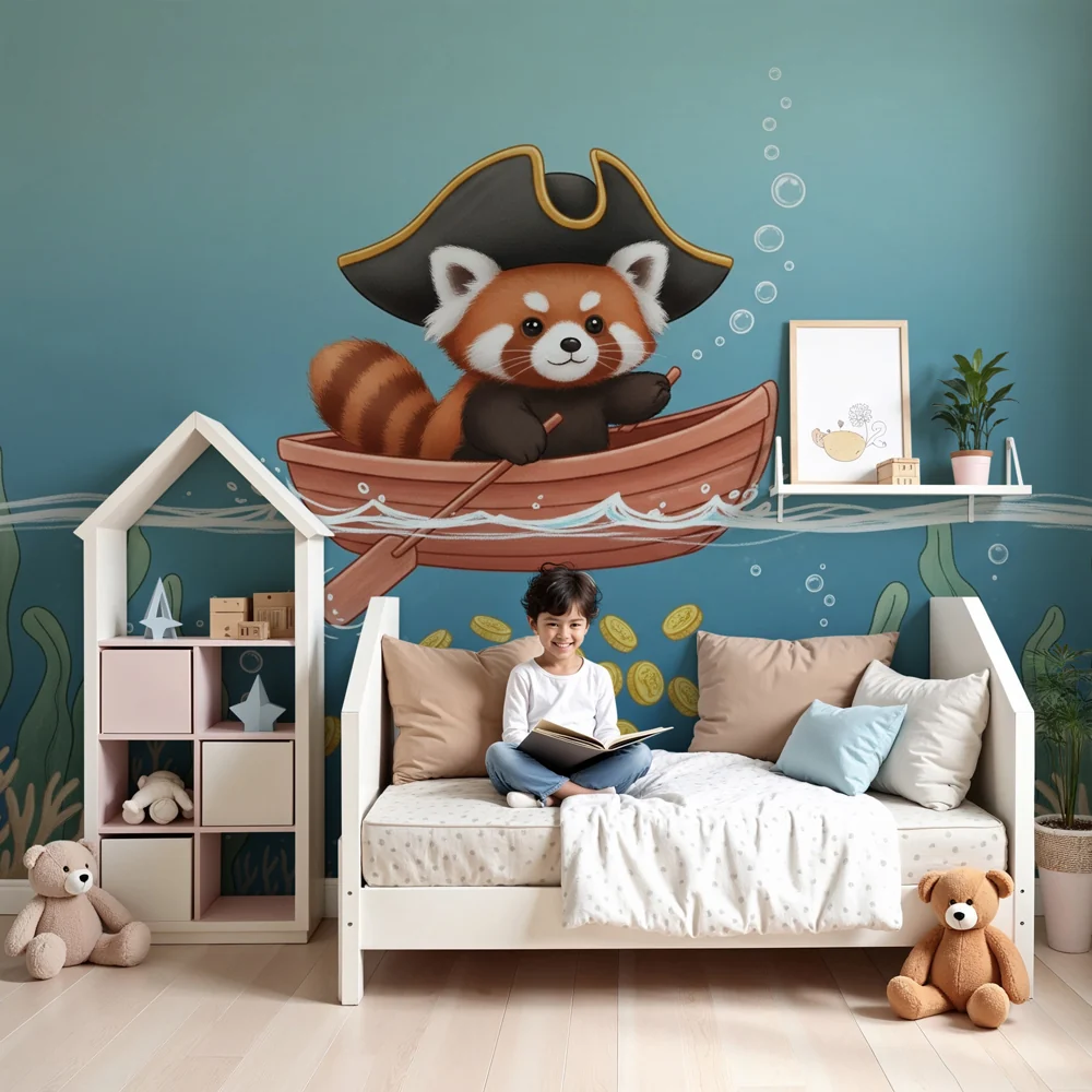 Tapety dla dzieci | Czerwony piracki panda na oceanie