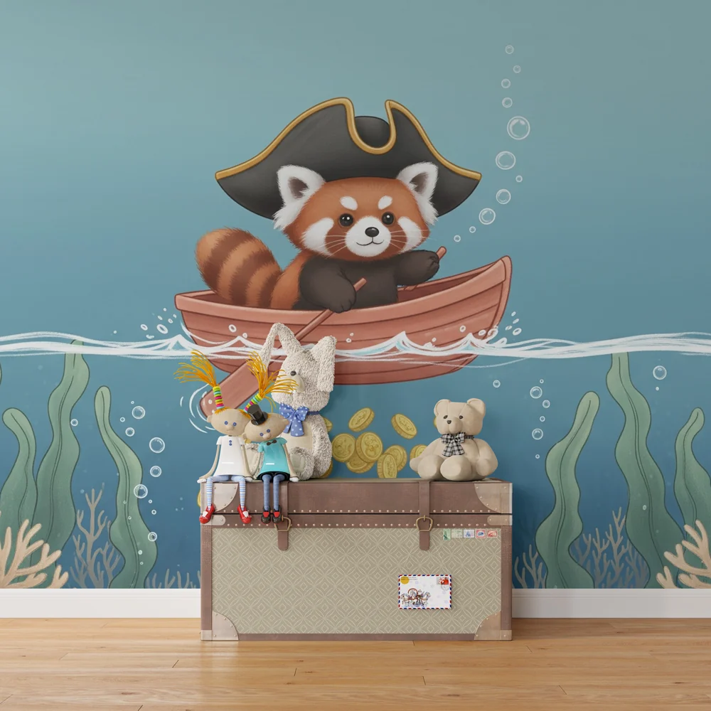 Tapety dla dzieci | Czerwony piracki panda na oceanie