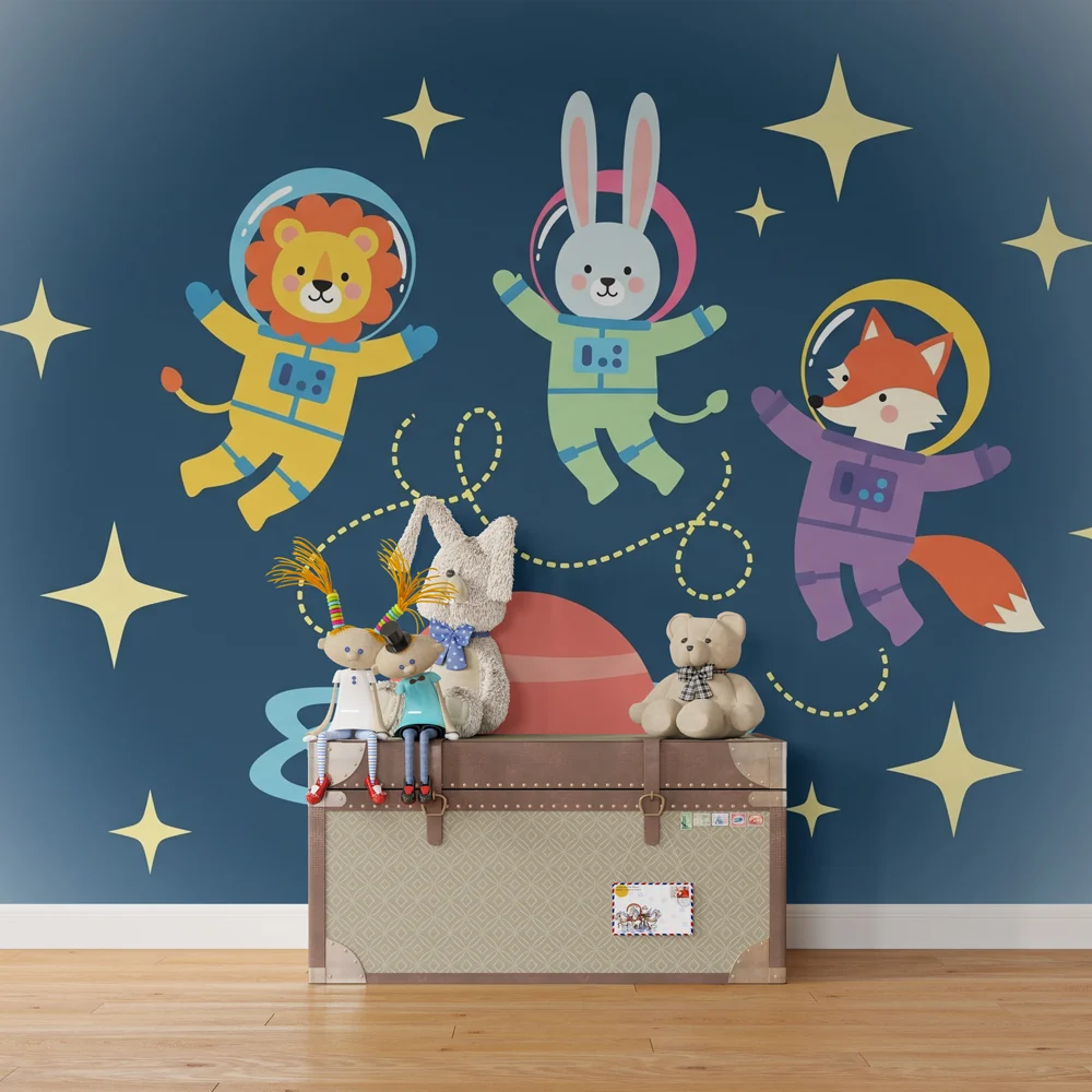 Tapety dla dzieci | Cztery zwierzęta astronautów w kosmosie