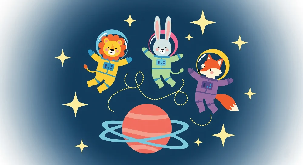 Tapety dla dzieci | Cztery zwierzęta astronautów w kosmosie