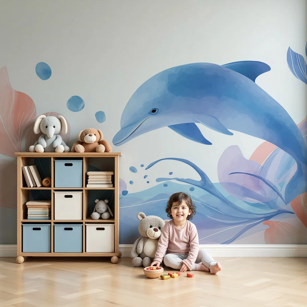 Tapety dla dzieci | Delfin w pastelowym oceanie