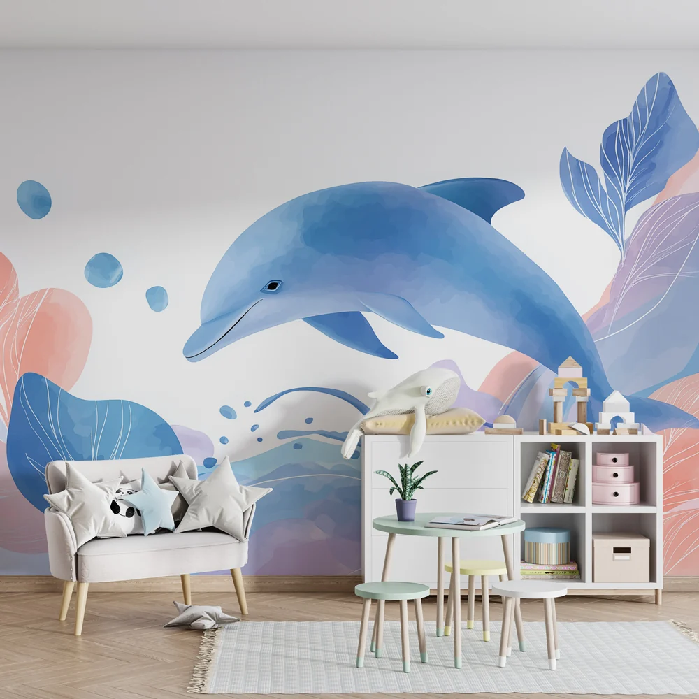 Tapety dla dzieci | Delfin w pastelowym oceanie