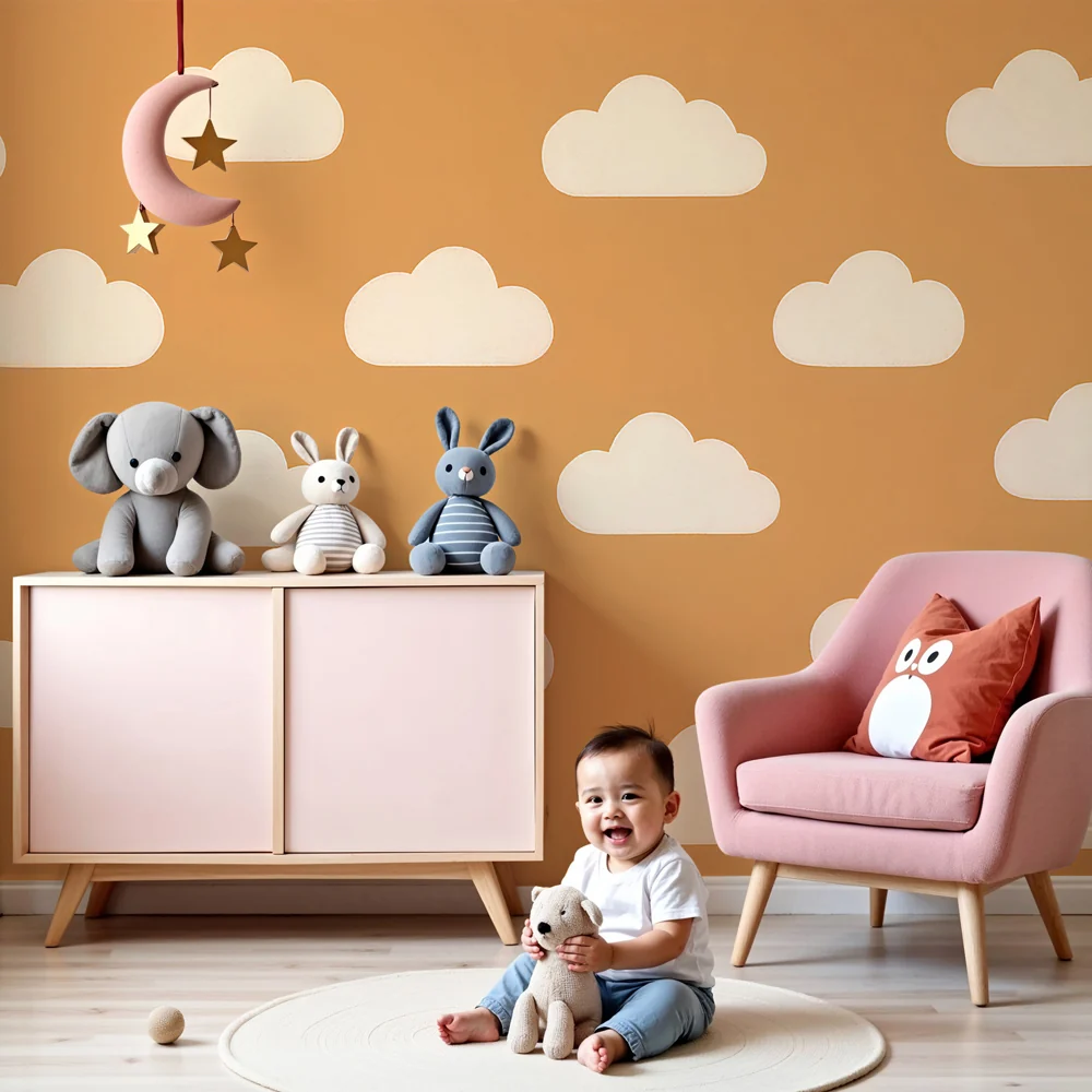 Tapety dla dzieci | Delikatne chmury na ziemistym tle