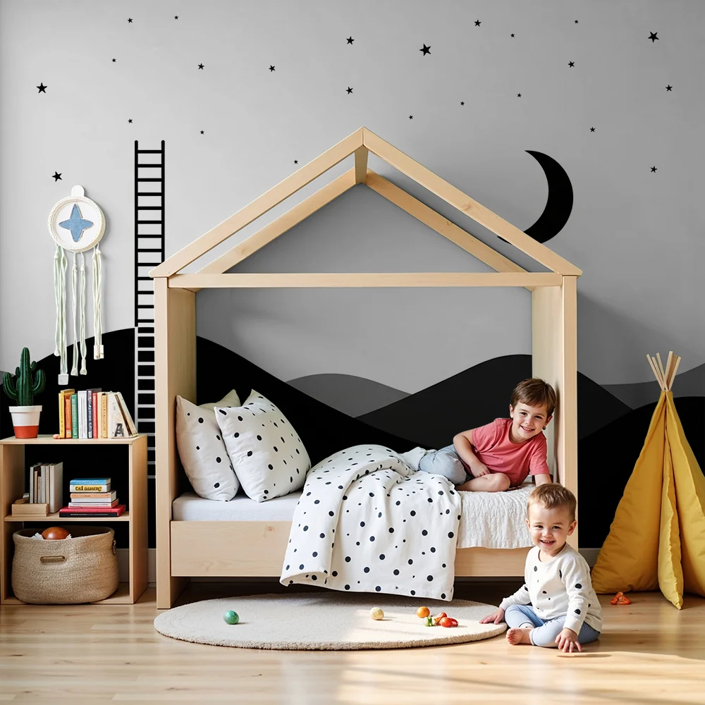 Tapety dla dzieci | Drabina do gwiazd i minimalistyczny nocny krajobraz