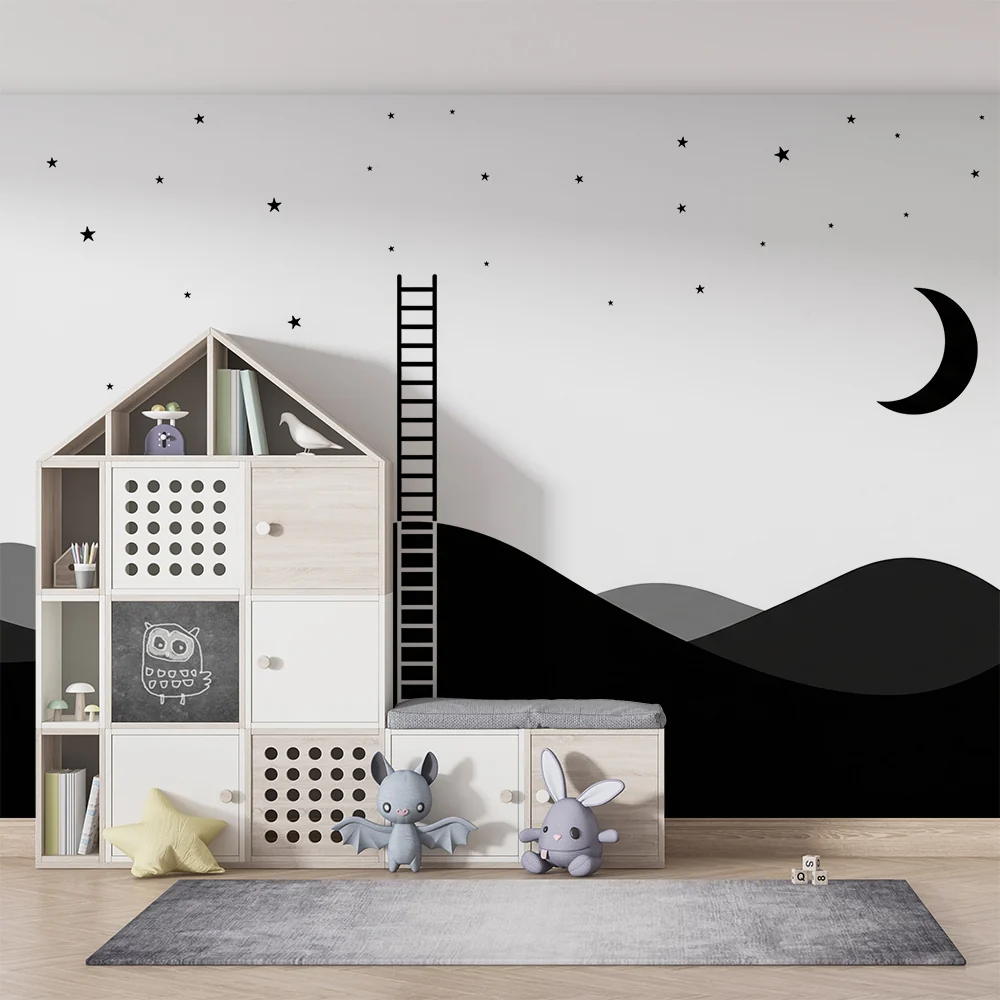 Tapety dla dzieci | Drabina do gwiazd i minimalistyczny nocny krajobraz
