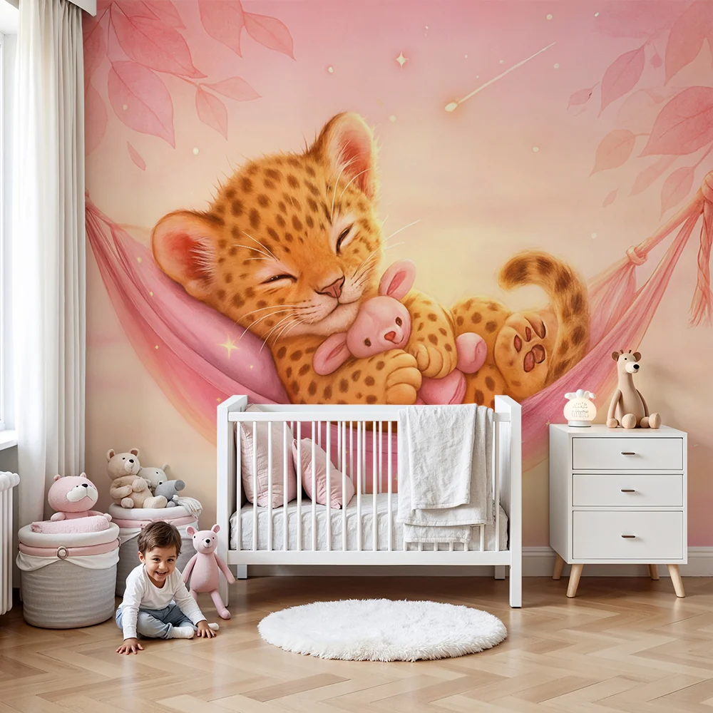 Tapety dla dzieci dżungla | Miękki leopard dziecięcy
