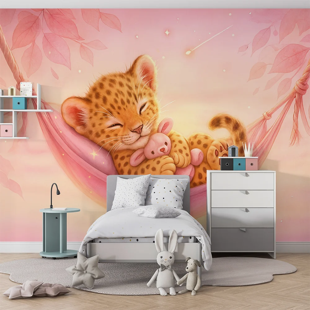 Tapety dla dzieci dżungla | Miękki leopard dziecięcy