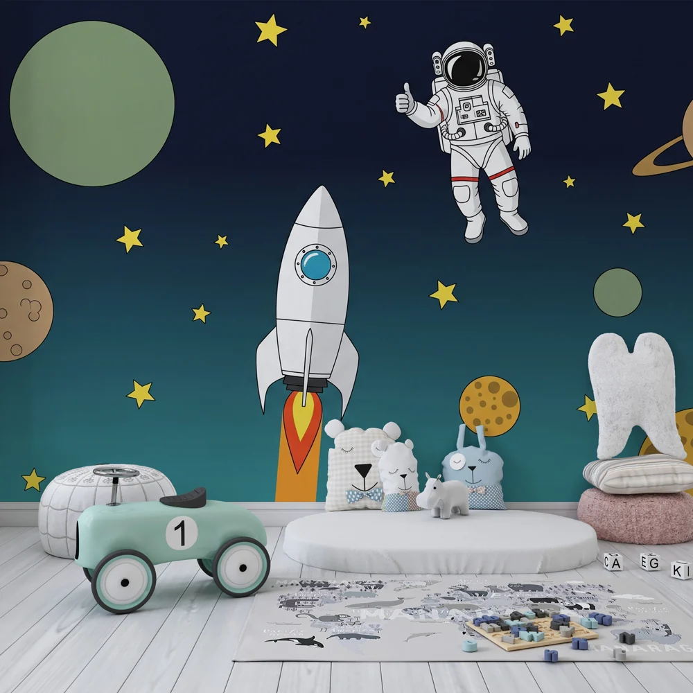 Tapety dla dzieci | Eksploracja kosmosu z astronautą i rakietą