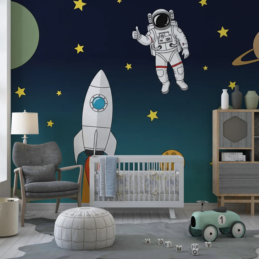 Tapety dla dzieci | Eksploracja kosmosu z astronautą i rakietą