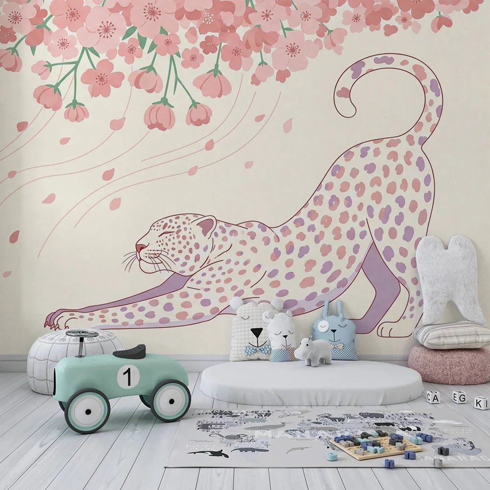 Tapety dla dzieci | Elegancki leopard pod kwitnącą wiśnią