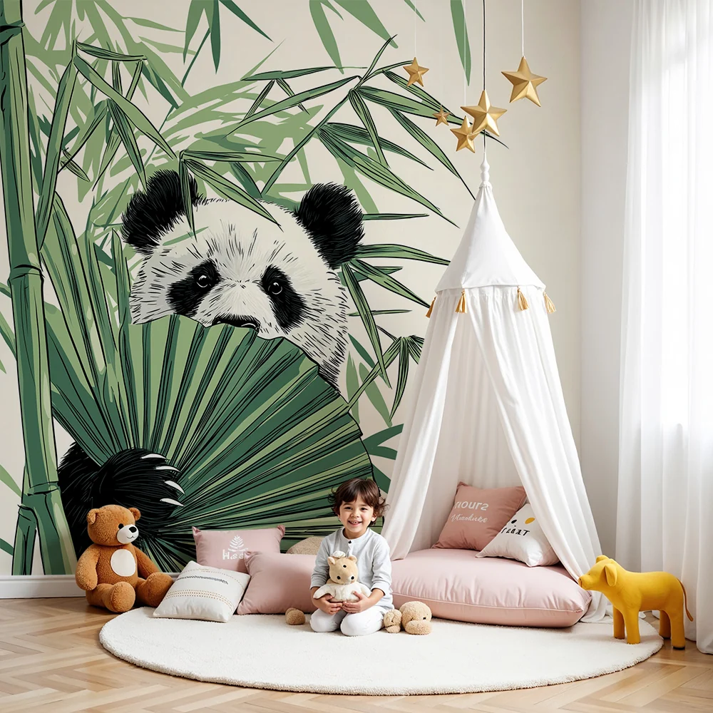 Tapety dla dzieci | Figielny panda ukryty wśród bambusów