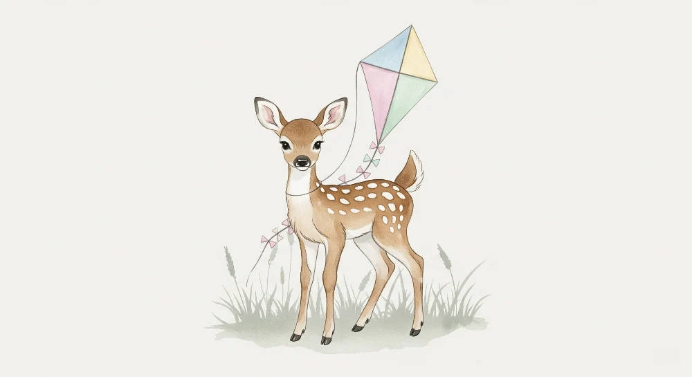 Tapety dla dzieci | Figlarny jeleń i kolorowy latawiec