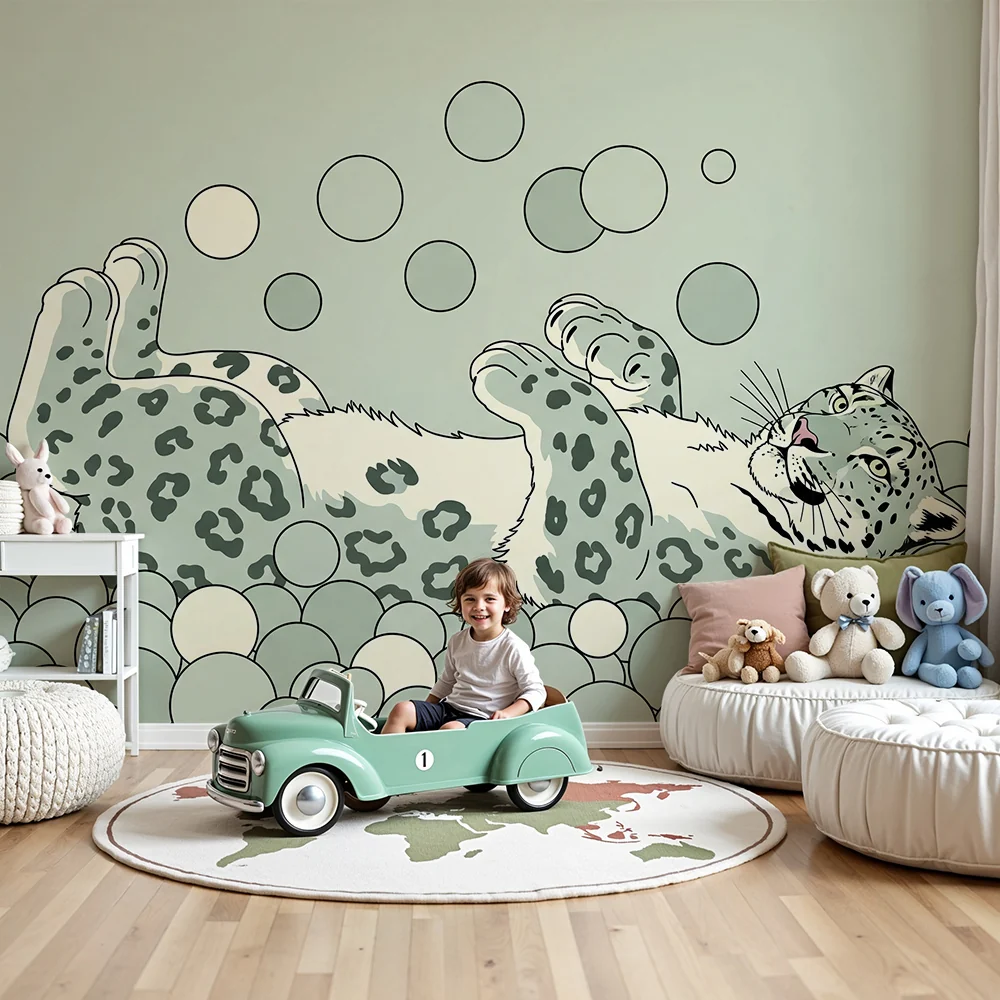 Tapety dla dzieci | Figlarny leopard w oceanie baniek