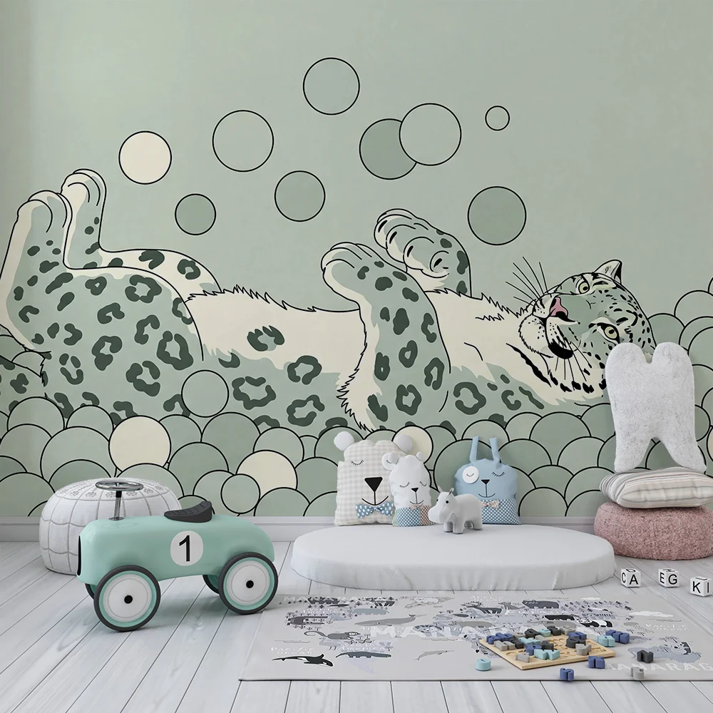 Tapety dla dzieci | Figlarny leopard w oceanie baniek