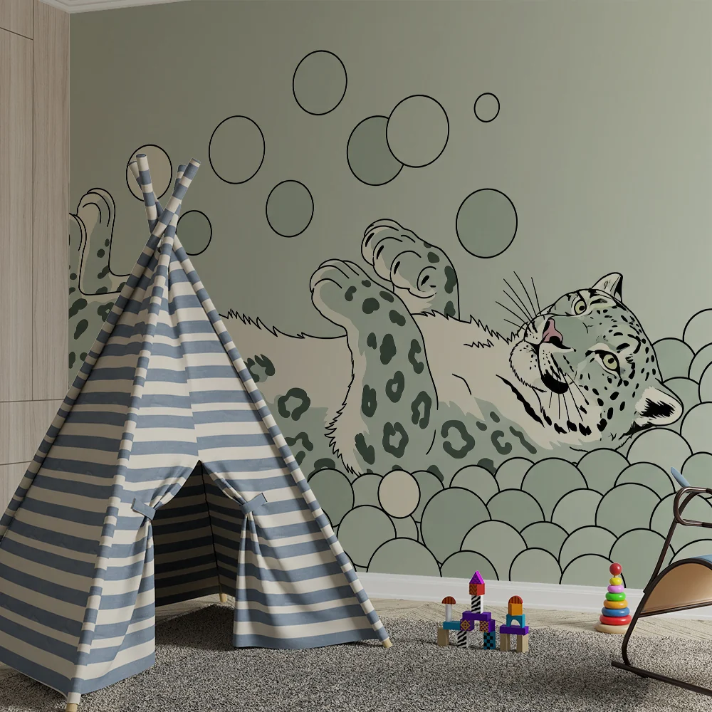 Tapety dla dzieci | Figlarny leopard w oceanie baniek