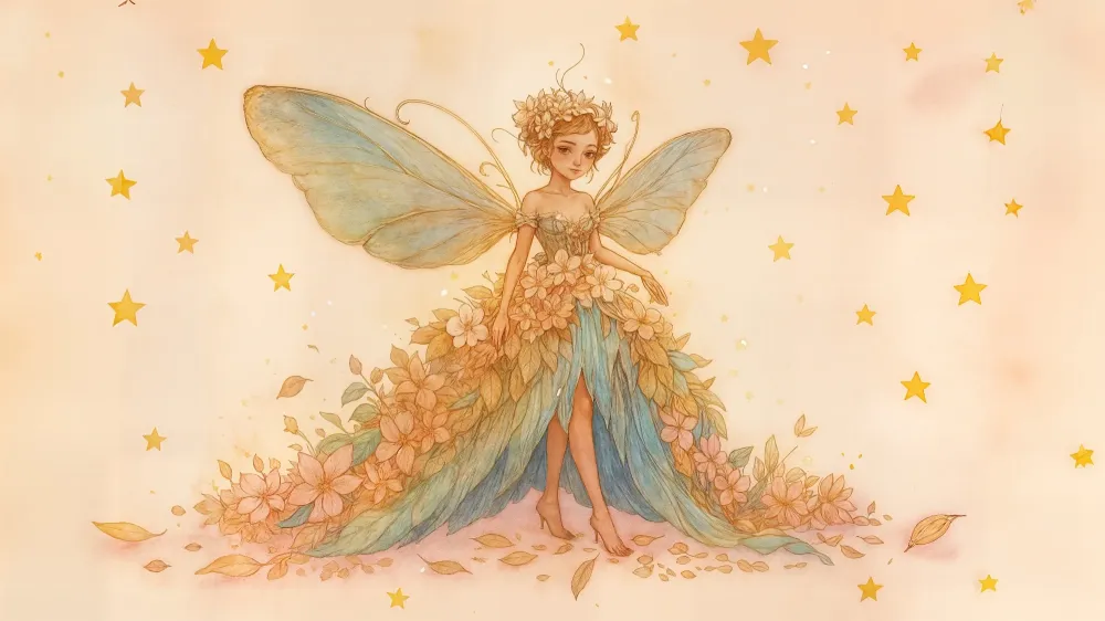 Tapety dla dzieci Fée Florale | Ilustracja zaczarowana