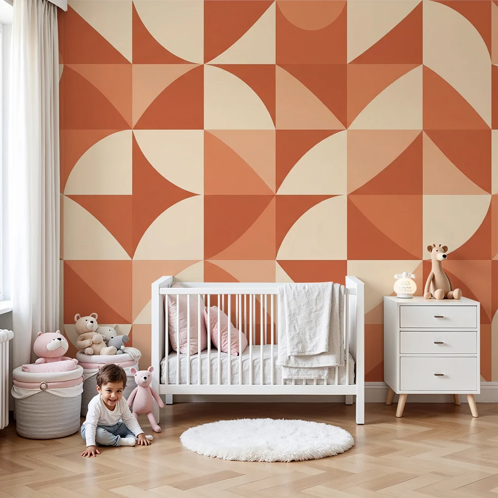 Tapety dla dzieci | Geometryczne wzory w kolorze terrakoty i kremu