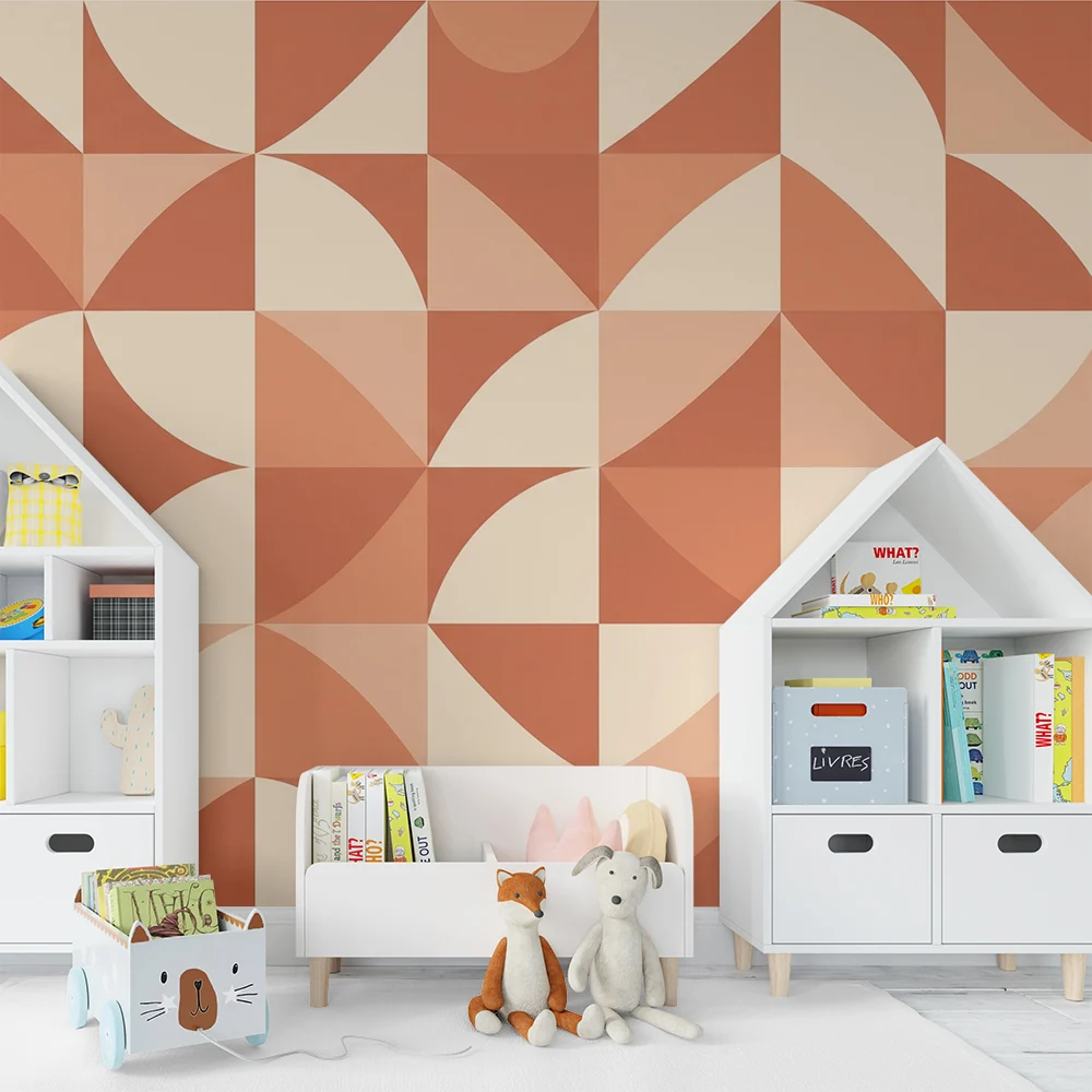 Tapety dla dzieci | Geometryczne wzory w kolorze terrakoty i kremu