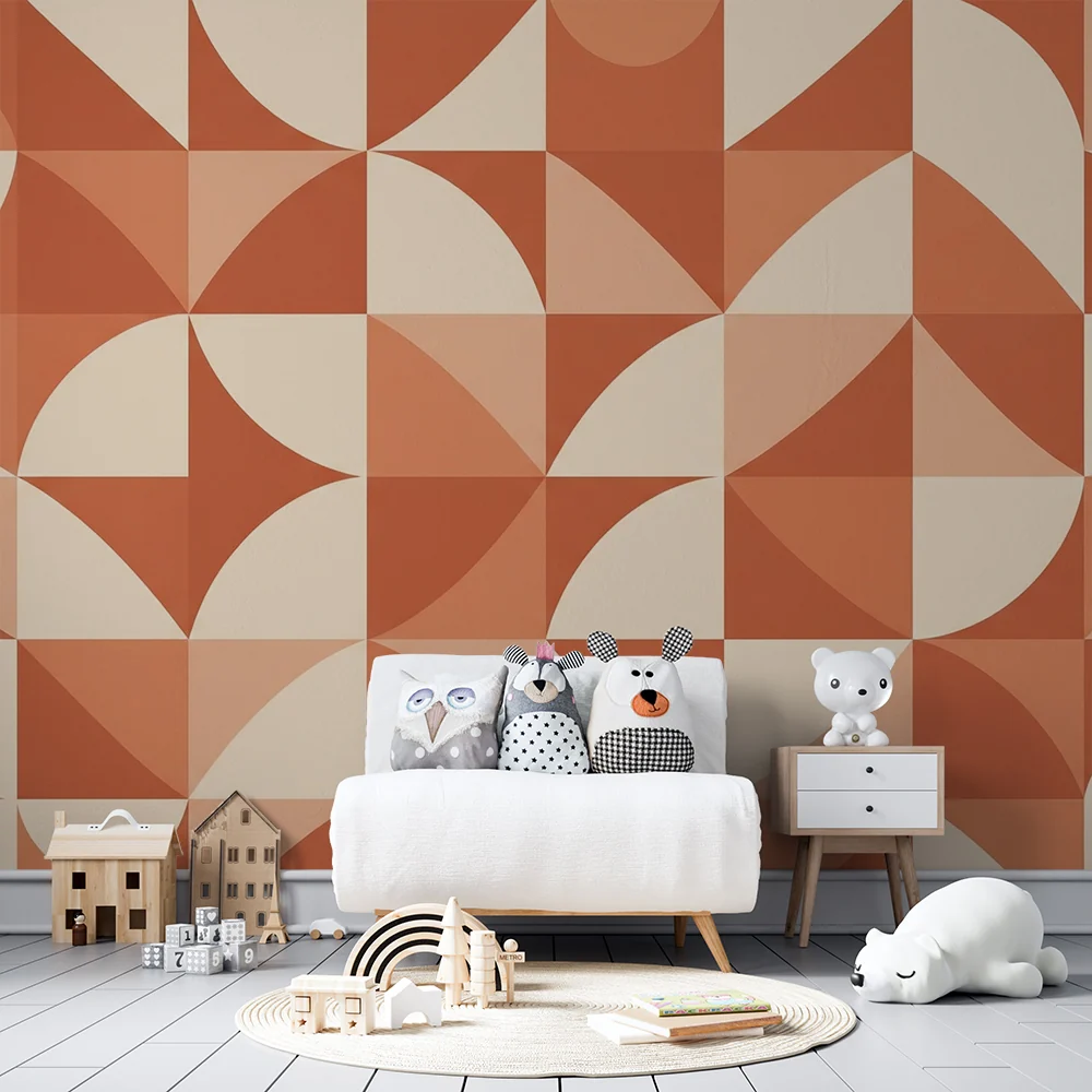 Tapety dla dzieci | Geometryczne wzory w kolorze terrakoty i kremu
