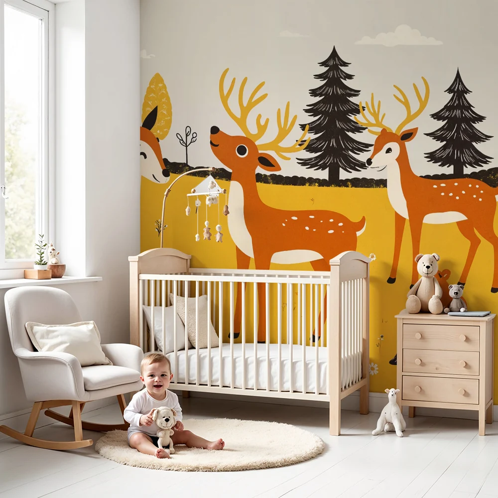 Tapety dla dzieci jelenie i las | Zabawny design dla dzieci