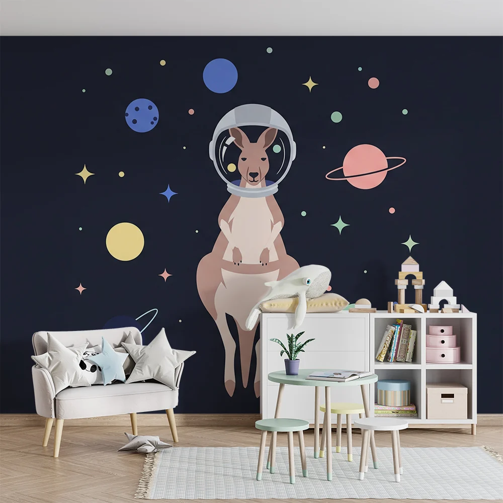 Tapety dla dzieci | Kangur astronauta w kolorowej kosmicznej przestrzeni