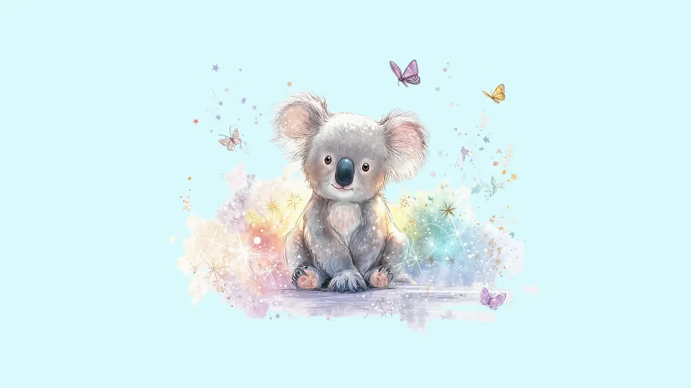 Tapety dla dzieci koala | Czarujące pastelowe motyle