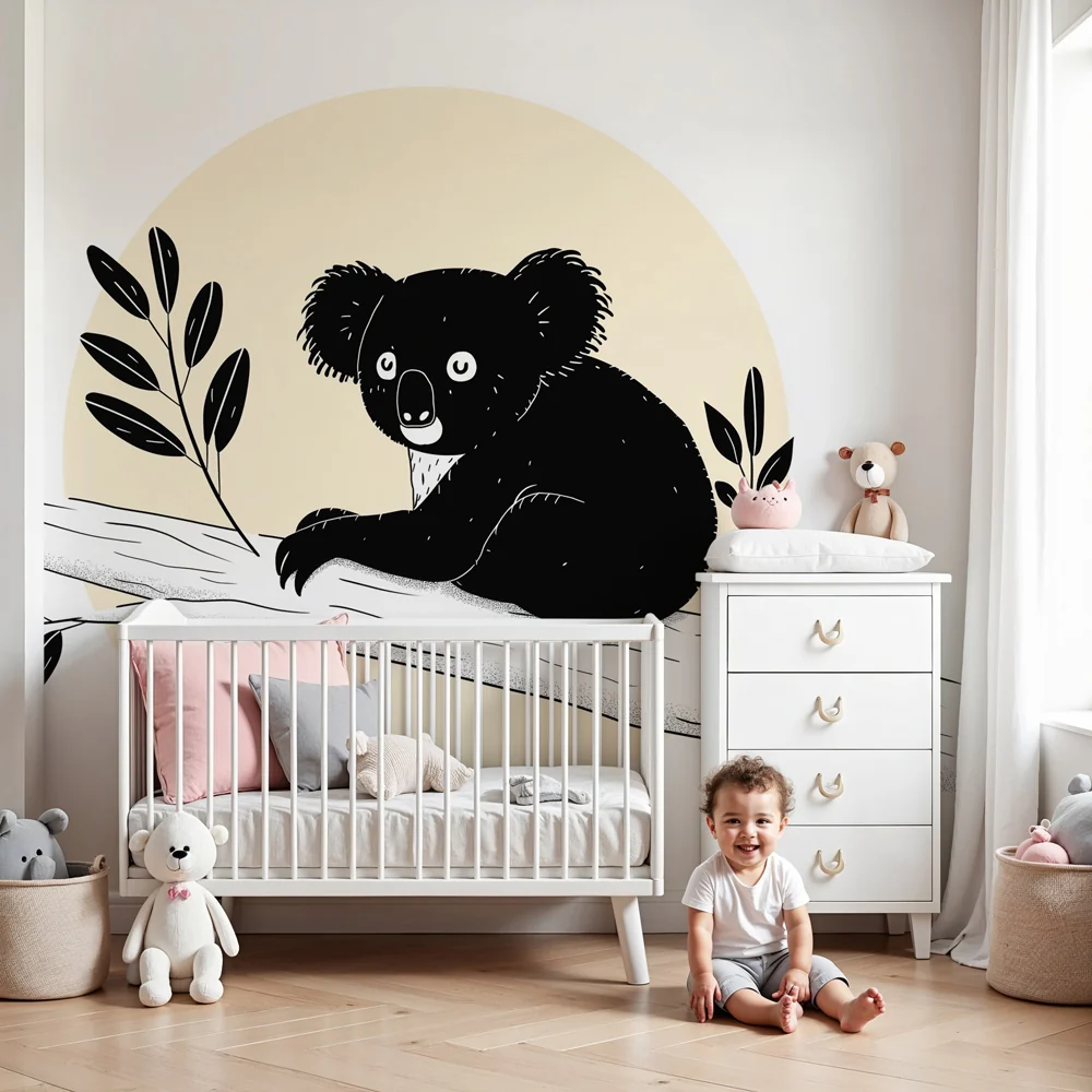 Tapety dla dzieci | Koala na gałęzi z liśćmi
