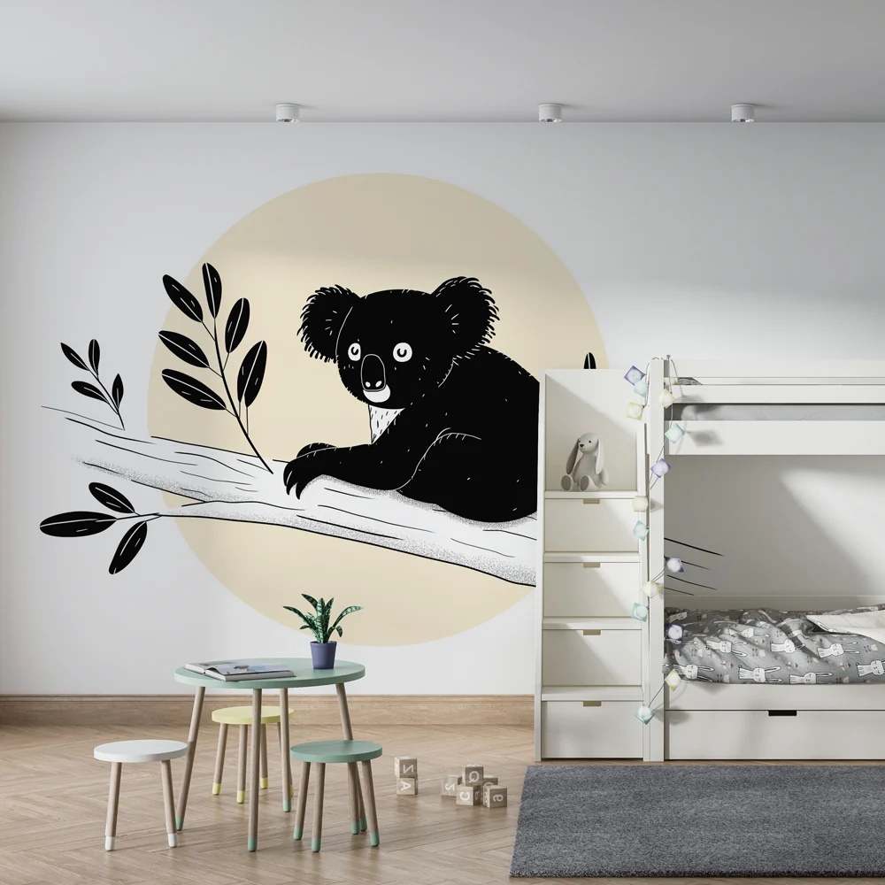 Tapety dla dzieci | Koala na gałęzi z liśćmi