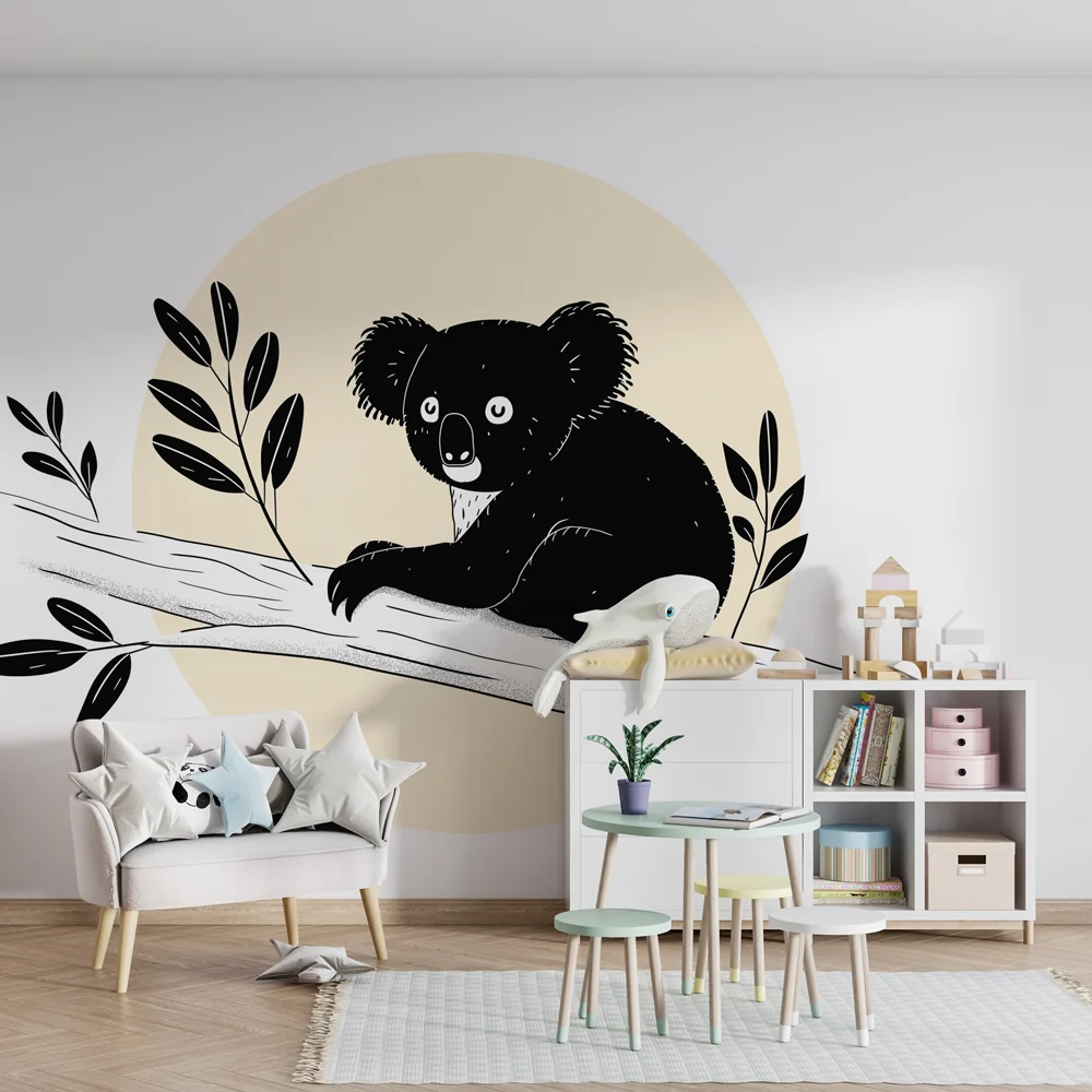 Tapety dla dzieci | Koala na gałęzi z liśćmi