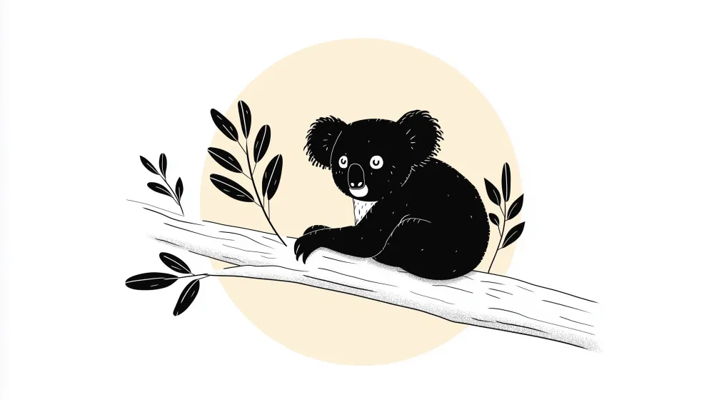 Tapety dla dzieci | Koala na gałęzi z liśćmi