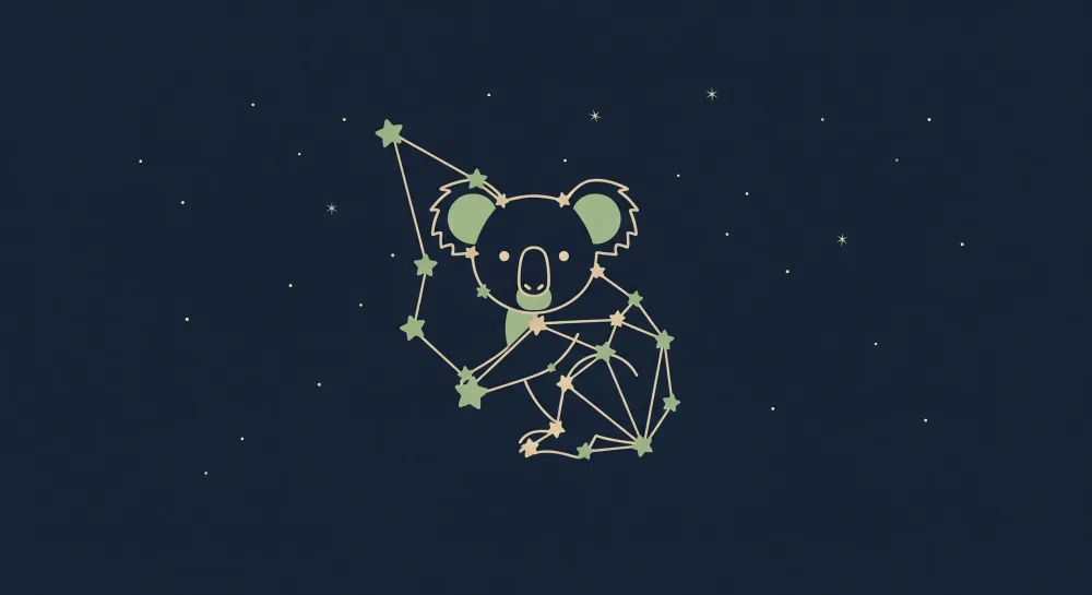 Tapety dla dzieci | Koala i gwiazdozbiory pod gwiaździstym niebem