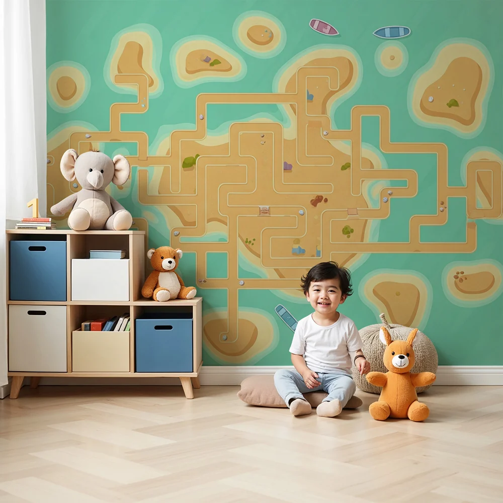 Tapety dla dzieci | Kolorowa mapa wysp z krętymi ścieżkami