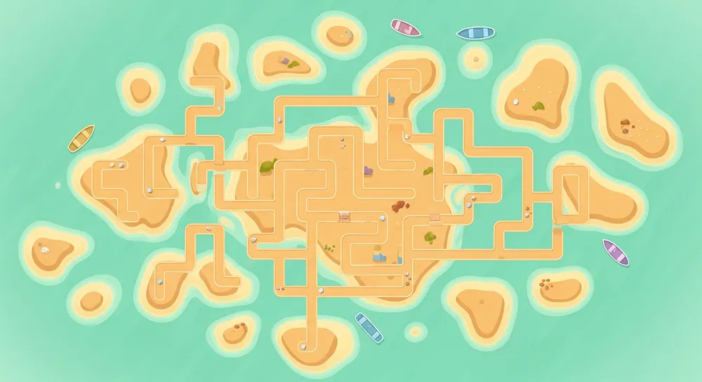 Tapety dla dzieci | Kolorowa mapa wysp z krętymi ścieżkami