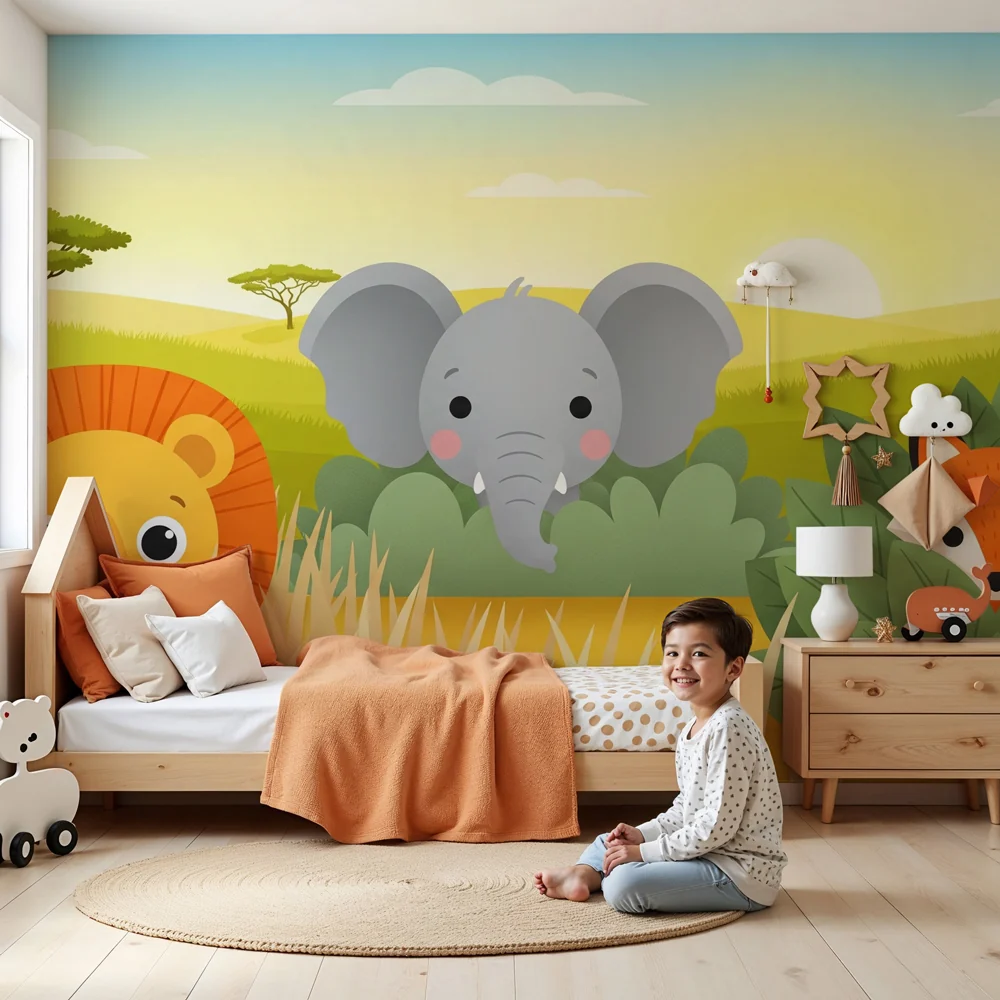 Tapety dla dzieci | Kolorowa safari z uroczymi zwierzętami