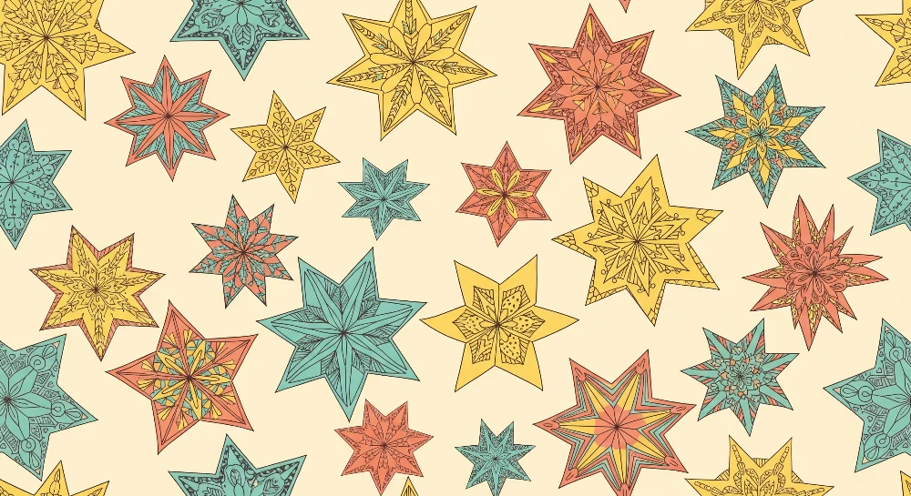 Tapety dla dzieci | Kolorowe gwiazdy i geometryczne wzory na kremowym tle