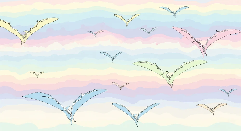 Tapety dla dzieci | Kolorowe pterodaktyle w locie na pastelowym tle