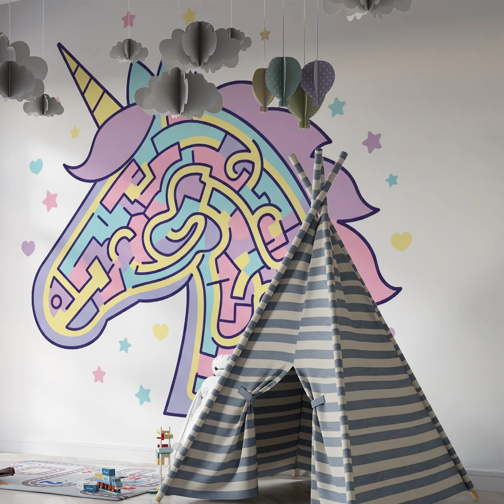 Tapety dla dzieci | Kolorowy jednorożec z magicznym labiryntem