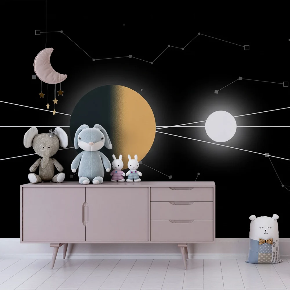 Tapety dla dzieci | Kosmiczny motyw z kolorowymi planetami i gwiazdozbiorami