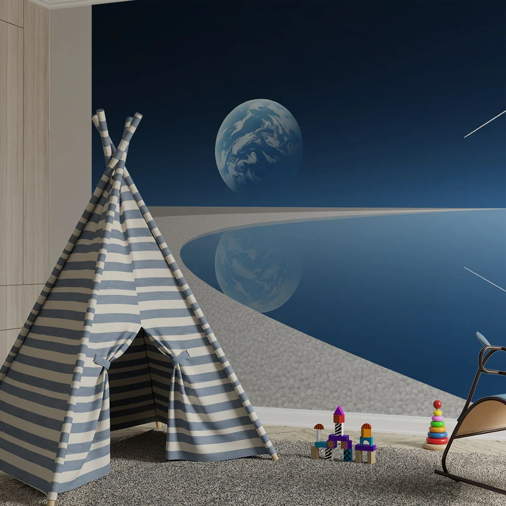 Tapety dla dzieci | Kosmiczny motyw z planetą i gwieździstym niebem