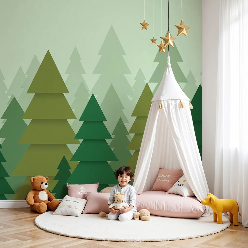 Tapety dla dzieci | Las sosnowy w odcieniach zieleni