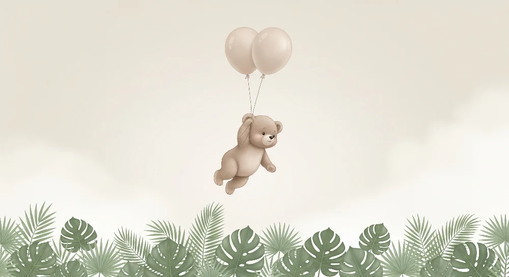 Tapety dla dzieci | Latający miś z balonami