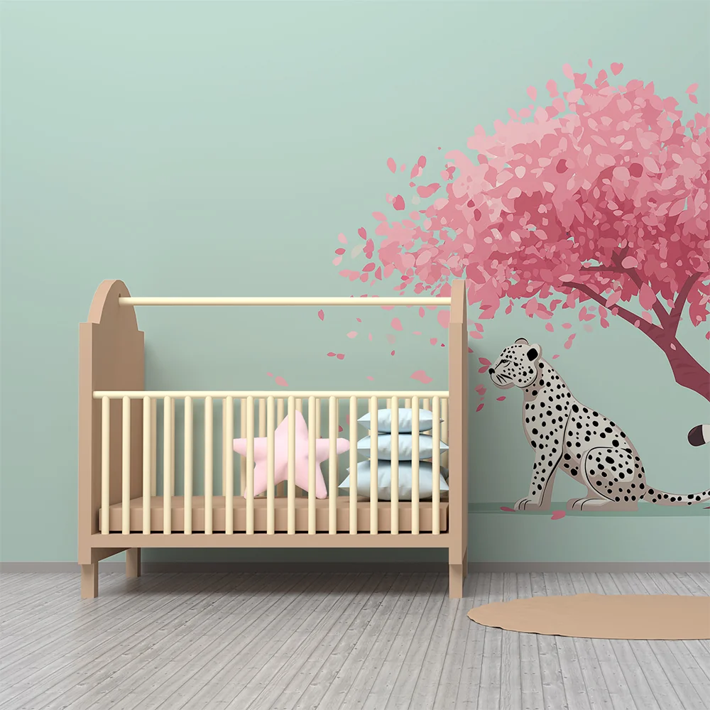 Tapety dla dzieci | Leopard pod kwitnącą wiśnią